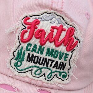 4350 District Distressed Light Pink Faith Can Move Mountain Women Cotton Cap Hat